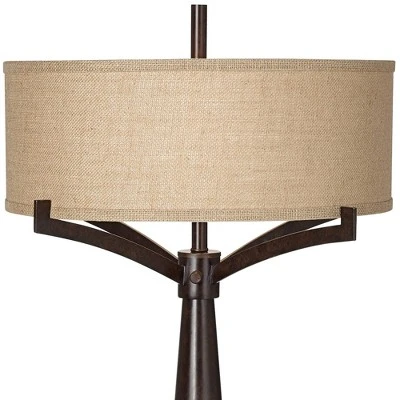 Franklin Iron Works Tremont Modern Mid Century Table Lamps 31 1/2" Tall Set Of 2 Rich Bronze Iron Burlap Fabric Drum Shade For Bedroom Living Room 5 Franklin Iron Works Tremont Modern Mid Century Table Lamps 31 1/2" Tall Set Of 2 Rich Bronze Iron Burlap Fabric Drum Shade For Bedroom Living Room - Image 3