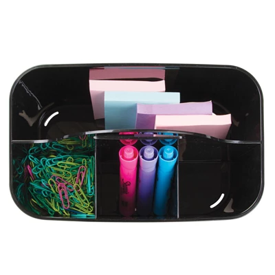 MDesign Plastic Office Storage Organizer Caddy Tote, Small, 2 Pack 5 MDesign Plastic Office Storage Organizer Caddy Tote, Small, 2 Pack - Image 3