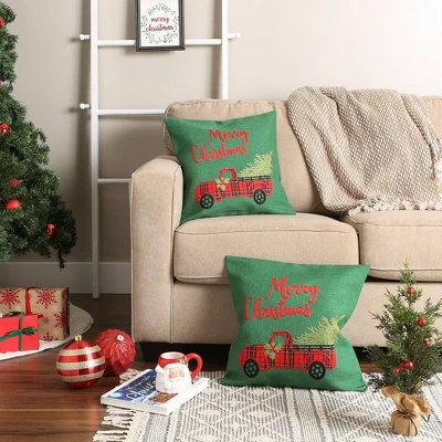 2pk 18"x18" Christmas Truck Embroidered Square Throw Pillow Covers - Design Imports 6 2pk 18"x18" Christmas Truck Embroidered Square Throw Pillow Covers - Design Imports - Image 4
