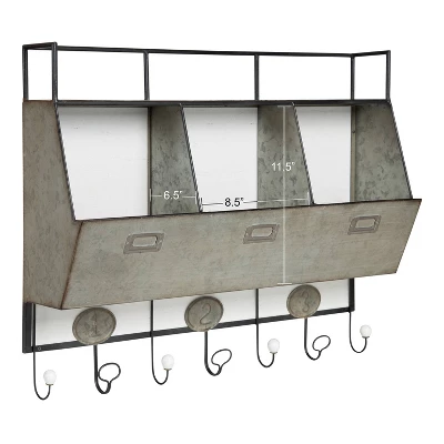 27" X 22" Arnica Wall Storage Pockets With Hooks White - Kate And Laurel 3 27" X 22" Arnica Wall Storage Pockets With Hooks White - Kate And Laurel