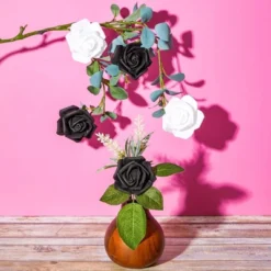 Bright Creations 100 Pack Stemless Foam Flowers, 3 Inch Black And White Roses Artificial For Decorations, Crafts, Wedding Receptions, 50 Of Each Color
