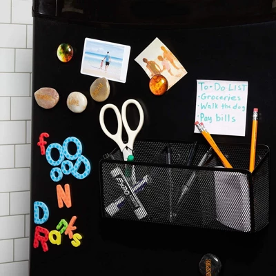 Juvale Black Mesh Wire Magnetic Pencil Pen Holder With 3 Compartments, Desk Organizer 10.5 In 3 Juvale Black Mesh Wire Magnetic Pencil Pen Holder With 3 Compartments, Desk Organizer 10.5 In