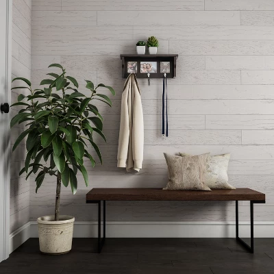 Wall Shelf And Picture Collage With Ledge And 3 Hanging Hooks- Photo Frame Decor Shelving With Modern Look, Holds 3 Photos By Hastings Home (Black) 7 Wall Shelf And Picture Collage With Ledge And 3 Hanging Hooks- Photo Frame Decor Shelving With Modern Look, Holds 3 Photos By Hastings Home (Black) - Image 5