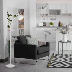 54.5" Metal Antique Brass Mid-Century And Adjustable Floor Lamp (Includes LED Light Bulb) White - Cresswell Lighting