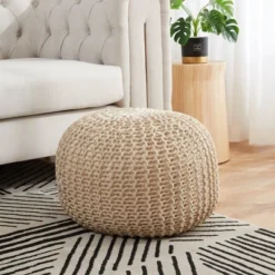 Cheer Collection 18" Round Cable Knit Pouf Ottoman -Home Decor Shop GUEST 096cd002 bf90 445e b76c 5dfbd3ef6979