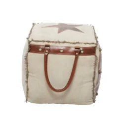 Rustic Leather And Canvas Foot Stool Ottoman - Olivia & May -Home Decor Shop GUEST 0ab3ece3 7c84 4aae 8667 e6f2c110e544