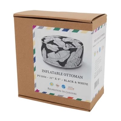 Saro Lifestyle Sketch Leaf Outdoor Ottoman, 21"x9" Round, Black/White 5 Saro Lifestyle Sketch Leaf Outdoor Ottoman, 21"x9" Round, Black/White - Image 3