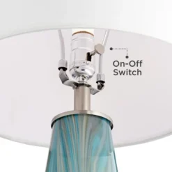 Possini Euro Design Jaime Coastal Table Lamp With Round White Marble Riser 26" High Blue Gray Drum Shade For Bedroom Living Room Office House Home -Home Decor Shop GUEST 0c1e88c5 ff7c 4a2c b8b4 990c3afc75b9