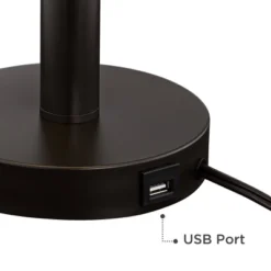 Franklin Iron Works Bernie Industrial Table Lamps 25" High Set Of 2 Rich Bronze With USB Charging Port Tan Drum Shade For Bedroom Living Room Bedside -Home Decor Shop GUEST 0c5b7160 e708 4a8d 8e5b a6e7ad5b377e