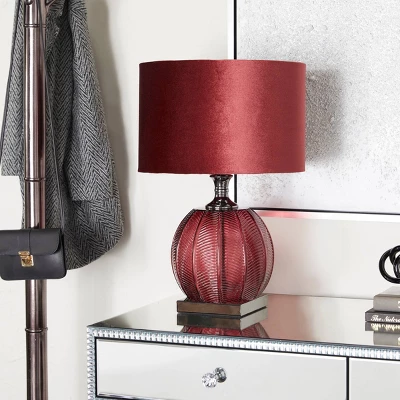 Glam Velvet Table Lamp Dark Red - Olivia & May 3 Glam Velvet Table Lamp Dark Red - Olivia & May