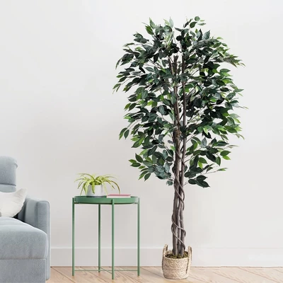 Forever Leaf 60" Artificial Ficus Silk Tree In Wicker Basket, Indoor Artificial Plant For Home Decor 6 Forever Leaf 60" Artificial Ficus Silk Tree In Wicker Basket, Indoor Artificial Plant For Home Decor - Image 4