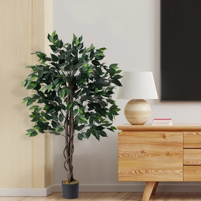 Forever Leaf 48" Artificial Ficus Silk Tree In Black Pot, Indoor Artificial Plant For Home Decor 5 Forever Leaf 48" Artificial Ficus Silk Tree In Black Pot, Indoor Artificial Plant For Home Decor - Image 3
