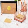 Paper Junkie 3-Pc Set Rose Gold Office Supplies Desk Organizer Sticky Note Pen Letter Holder