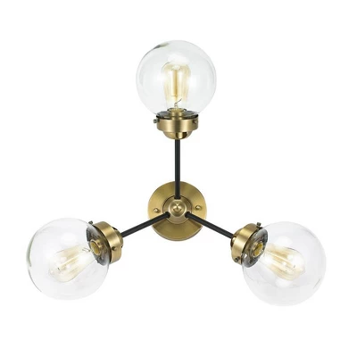 24.5" Mid-Century Glass Globe Flushmount Fixture Ceiling Light (Includes LED Light Bulb) Black/Brass - Cresswell Lighting 7 24.5" Mid-Century Glass Globe Flushmount Fixture Ceiling Light (Includes LED Light Bulb) Black/Brass - Cresswell Lighting - Image 5
