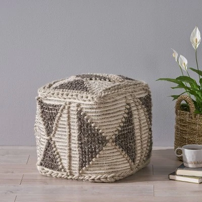 Tamsin Boho Handcrafted Cube Pouf Gray/Ivory - Christopher Knight Home 5 Tamsin Boho Handcrafted Cube Pouf Gray/Ivory - Christopher Knight Home - Image 3