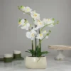 Northlight 22" Artificial White And Yellow Orchid Plant With A White Oval Pot Tabletop Decor