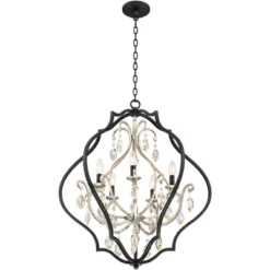 Possini Euro Design Clara Black Silver Pendant Chandelier 27" Wide Industrial Ornate Cage Amber Crystal 5-Light Fixture For Dining Room Kitchen Island -Home Decor Shop GUEST 12e7ee08 fb04 4a4e 8d08 6ad2d297a605