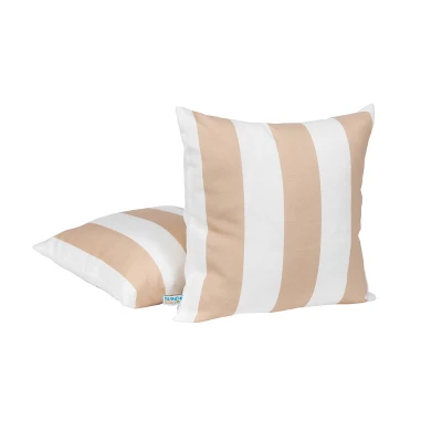 Set Of 2 Striped All-Weather Outdoor Throw Pillow Champagne/White - Blue Wave 3 Set Of 2 Striped All-Weather Outdoor Throw Pillow Champagne/White - Blue Wave
