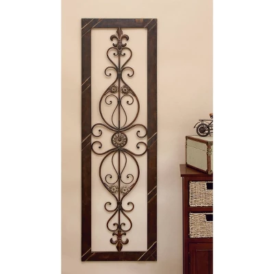 Metal Scroll Ornate Wall Decor With Black Frame Brown - Olivia & May 4 Metal Scroll Ornate Wall Decor With Black Frame Brown - Olivia & May - Image 2