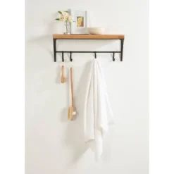 24" X 9" Ozias Shelf With Hooks Rustic Brown/Black - Kate & Laurel All Things Decor -Home Decor Shop GUEST 16baca25 2aec 46f2 a488 732676e4fd65