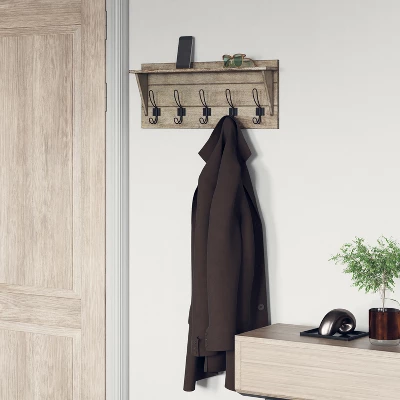 Emma And Oliver Rustic Wall Hanging Storage Rack With 5 Hooks For Entryway, Kitchen, Bathroom And More 5 Emma And Oliver Rustic Wall Hanging Storage Rack With 5 Hooks For Entryway, Kitchen, Bathroom And More - Image 3