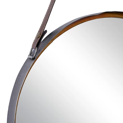 Metal Wall Mirror With Leather Strap Gold - Olivia & May 6 Metal Wall Mirror With Leather Strap Gold - Olivia & May - Image 4