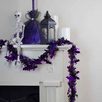 Northlight Black With Purple Bats Halloween Tinsel Garland - 50 Feet, Unlit 4 Northlight Black With Purple Bats Halloween Tinsel Garland - 50 Feet, Unlit - Image 2