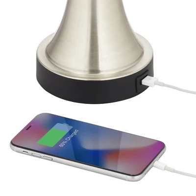 360 Lighting Seymore Modern Table Lamps 26" High Set Of 2 With USB Port Silver LED Touch On Off Burlap Linen Drum Shade For Bedroom Living Room Desk 4 360 Lighting Seymore Modern Table Lamps 26" High Set Of 2 With USB Port Silver LED Touch On Off Burlap Linen Drum Shade For Bedroom Living Room Desk - Image 2