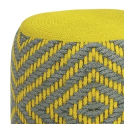 Elza Round Woven PET Polyester Pouf Gray/Yellow - WyndenHall -Home Decor Shop GUEST 18d13cf5 63b6 4ac5 b82b 2824488d2e32