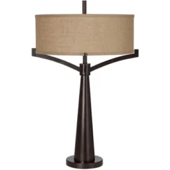 Franklin Iron Works Tremont Modern Mid Century Table Lamps 31 1/2" Tall Set Of 2 Rich Bronze Iron Burlap Fabric Drum Shade For Bedroom Living Room 14 Franklin Iron Works Tremont Modern Mid Century Table Lamps 31 1/2" Tall Set Of 2 Rich Bronze Iron Burlap Fabric Drum Shade For Bedroom Living Room -Home Decor Shop GUEST 1912f544 8847 446c a27b a182a8d382f5