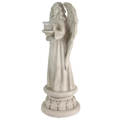 Northlight 22.5" Standing Religious Angel With Bird Bath Votive Candle Holder Outdoor Patio Garden Statue - Gray 6 Northlight 22.5" Standing Religious Angel With Bird Bath Votive Candle Holder Outdoor Patio Garden Statue - Gray - Image 4