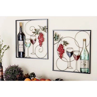 Set Of 2 Metal Wine Wall Decors With Grapes Detailing - Olivia & May 3 Set Of 2 Metal Wine Wall Decors With Grapes Detailing - Olivia & May