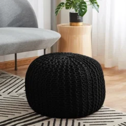 Cheer Collection 18" Round Cable Knit Pouf Ottoman -Home Decor Shop GUEST 1b5b8cd6 97f1 4785 b129 7ef987f35594