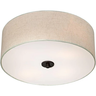 Regency Hill Sylvan Modern Ceiling Light Flush Mount Fixture 18" Wide Bronze 4-Light Oatmeal Fabric Drum Shade For Bedroom Kitchen Living Room Hallway 8 Regency Hill Sylvan Modern Ceiling Light Flush Mount Fixture 18" Wide Bronze 4-Light Oatmeal Fabric Drum Shade For Bedroom Kitchen Living Room Hallway - Image 6