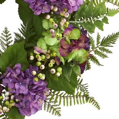 24" Artificial Hydrangea & Berry Wreath Purple - Nearly Natural 4 24" Artificial Hydrangea & Berry Wreath Purple - Nearly Natural - Image 2