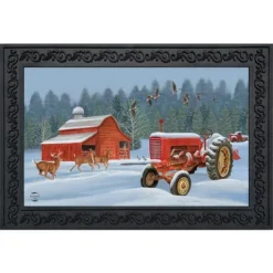 Winter On The Farm Doormat Tractor Barn Indoor / Outdoor 30" X 18" Briarwood Lane