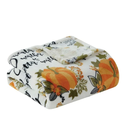 Kate Aurora Harvest Time Autumn Floral Give Thanks Ultra Soft & Plush Oversized Accent Throw Blanket - White 4 Kate Aurora Harvest Time Autumn Floral Give Thanks Ultra Soft & Plush Oversized Accent Throw Blanket - White - Image 2