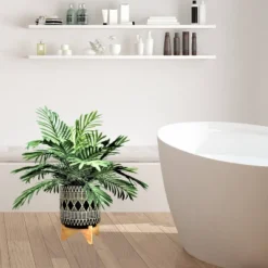 30" Artificial Wood Palm Stand In Graphic Pot - LCG Florals