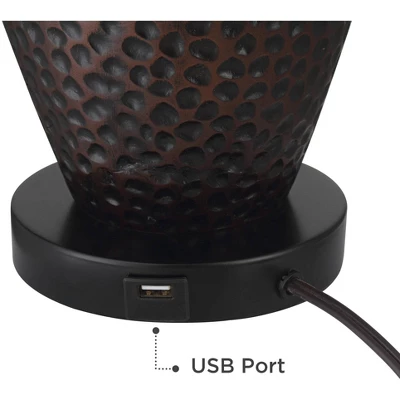 Franklin Iron Works Kaly Rustic Table Lamps With Square Risers 25" High Set Of 2 Oil Rubbed USB Charging Port Bronze Drum Shade For Living Room Desk 6 Franklin Iron Works Kaly Rustic Table Lamps With Square Risers 25" High Set Of 2 Oil Rubbed USB Charging Port Bronze Drum Shade For Living Room Desk - Image 4