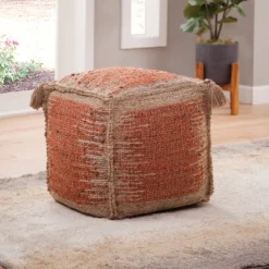 Jafar Square Handwoven Jute Pouf Rust And Khaki - Steve Silver Co. -Home Decor Shop GUEST 2152dddb 0363 4b9c 8d37 2aa0f6f6f54b