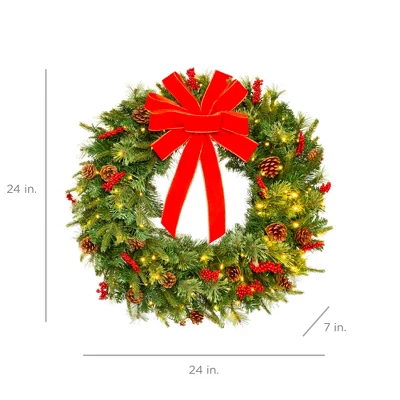Best Choice Products Pre-Lit Battery Powered Christmas Wreath Decoration W/ PVC Tips, Ribbons 8 Best Choice Products Pre-Lit Battery Powered Christmas Wreath Decoration W/ PVC Tips, Ribbons - Image 6