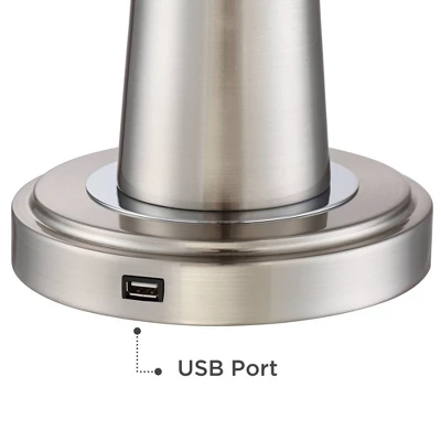 360 Lighting Karla Modern Table Lamps 25" High Set Of 2 Brushed Steel Column With USB Charging Port White Fabric Shade For Bedroom Living Room Desk 6 360 Lighting Karla Modern Table Lamps 25" High Set Of 2 Brushed Steel Column With USB Charging Port White Fabric Shade For Bedroom Living Room Desk - Image 4