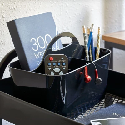 MDesign Plastic Office Storage Organizer Caddy Tote, Small, 2 Pack 4 MDesign Plastic Office Storage Organizer Caddy Tote, Small, 2 Pack - Image 2