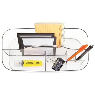 MDesign Plastic Office Storage Organizer Caddy Tote With Handle, 4 Pack - Clear 6 MDesign Plastic Office Storage Organizer Caddy Tote With Handle, 4 Pack - Clear - Image 4