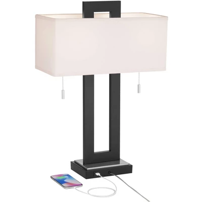 360 Lighting Neil Modern Rustic Table Lamp 26" High Black Metal With USB Charging Port White Rectangular Shade For Bedroom Living Room Bedside Desk 4 360 Lighting Neil Modern Rustic Table Lamp 26" High Black Metal With USB Charging Port White Rectangular Shade For Bedroom Living Room Bedside Desk - Image 2