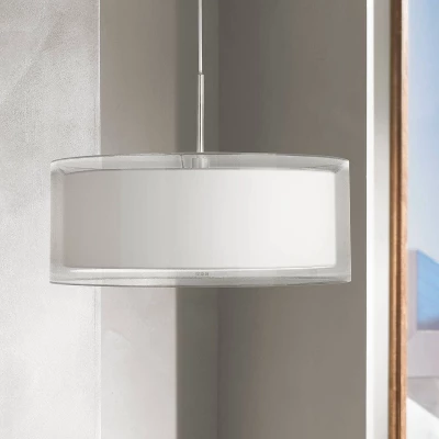 Possini Euro Design Brushed Nickel Pendant Chandelier 20" Wide Modern Organza Outer White Inner Shade 3-Light Fixture For Dining Room Kitchen Island 3 Possini Euro Design Brushed Nickel Pendant Chandelier 20" Wide Modern Organza Outer White Inner Shade 3-Light Fixture For Dining Room Kitchen Island