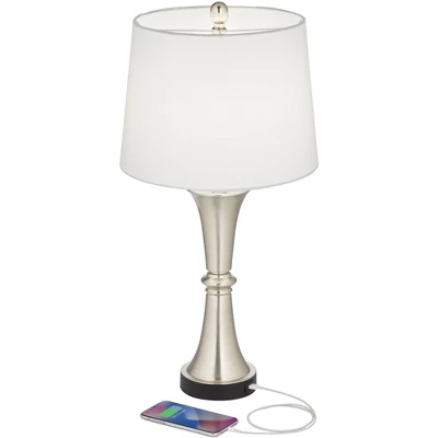 360 Lighting Seymore Modern Table Lamps 26" High Set Of 2 Silver With USB Charging Port LED Touch On Off White Drum Shade For Bedroom Living Room Desk 4 360 Lighting Seymore Modern Table Lamps 26" High Set Of 2 Silver With USB Charging Port LED Touch On Off White Drum Shade For Bedroom Living Room Desk - Image 2