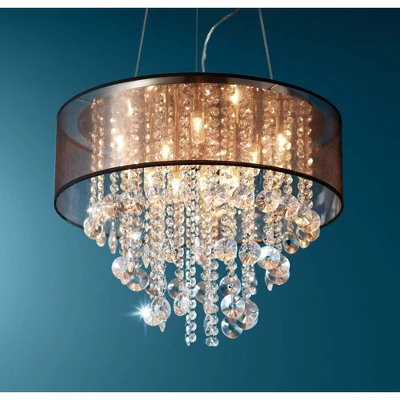 Possini Euro Design Bretton Brushed Nickel Chandelier 22" Wide Modern Clear Glass Crystal Black Sheer Shade 12-Light Fixture For Dining Room Kitchen 8 Possini Euro Design Bretton Brushed Nickel Chandelier 22" Wide Modern Clear Glass Crystal Black Sheer Shade 12-Light Fixture For Dining Room Kitchen - Image 6