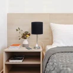 19.5" Bedside Power Outlet Base Metal Table Desk Lamp Brushed Steel With Fabric Shade Black - Creekwood Home 14 19.5" Bedside Power Outlet Base Metal Table Desk Lamp Brushed Steel With Fabric Shade Black - Creekwood Home -Home Decor Shop GUEST 2c315ef3 229f 40ae ba56 1a36504925f3