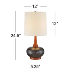 360 Lighting Andi Modern Mid Century Table Lamp 24 1/2" High Hammered Brown Ceramic Red Oak Wood Off White Shade For Bedroom Living Room Bedside Desk -Home Decor Shop GUEST 2cb015dd faaf 4274 b26f d6896a7ef262